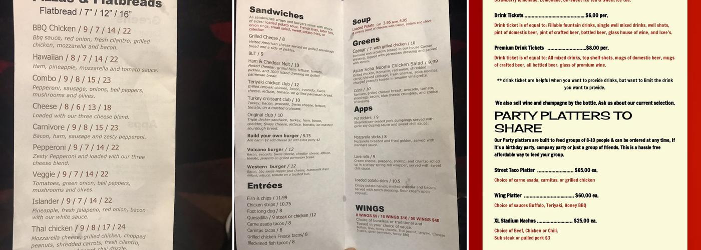 Lava Lanes of Medford Menu