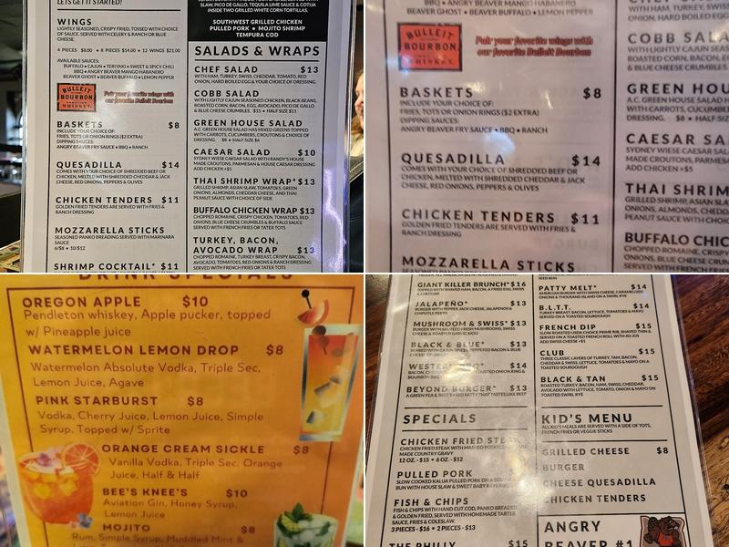 The Angry Beaver Bar & Grill Menu