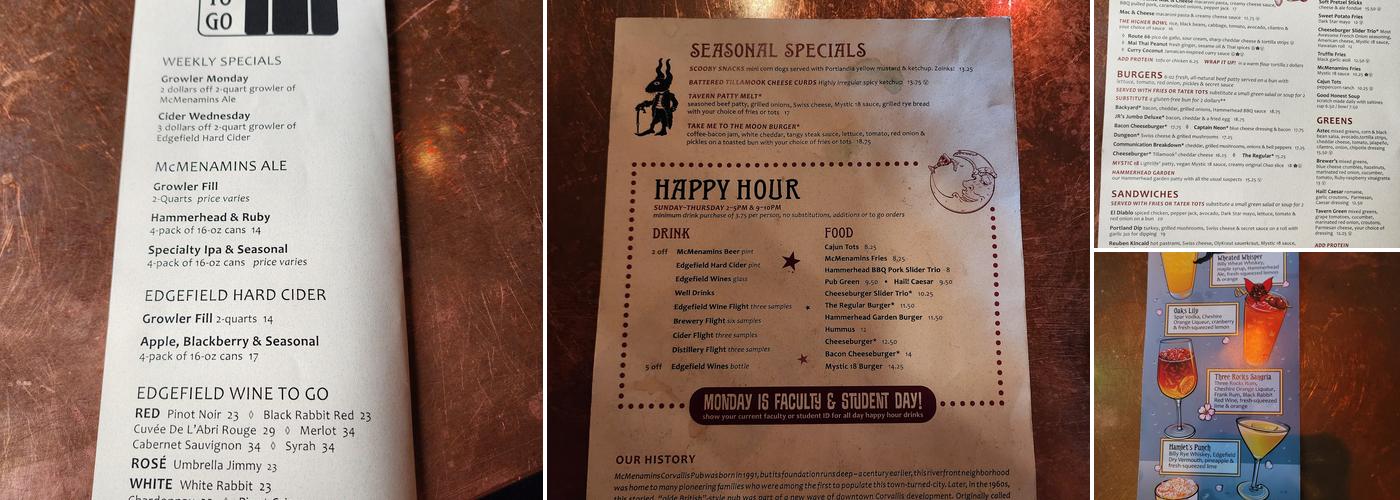 McMenamins Corvallis Pub Menu