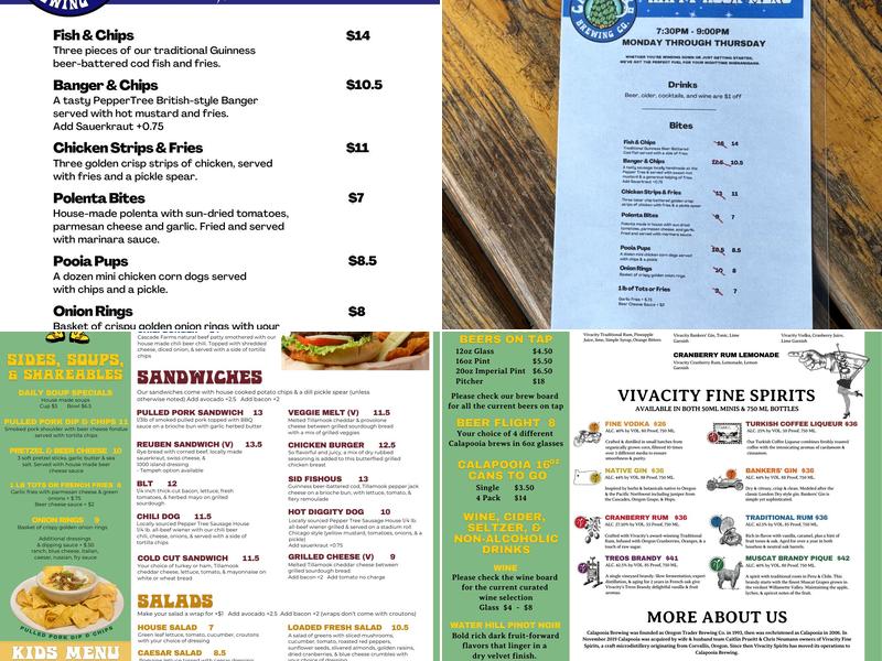 Calapooia Brewing Menu