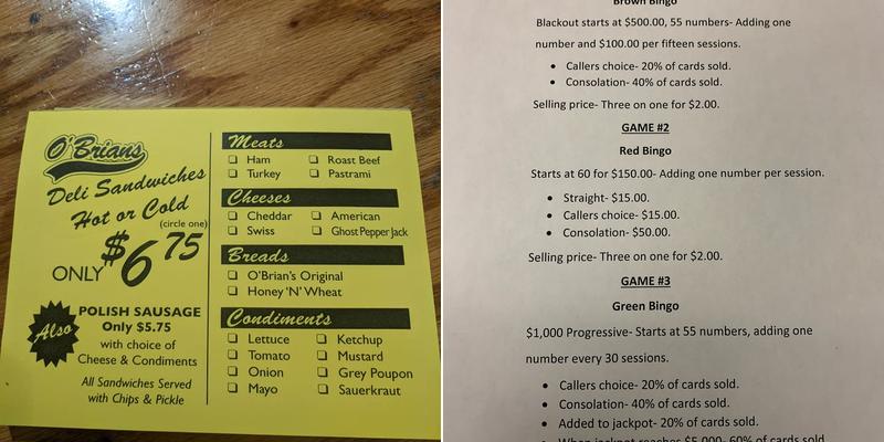 O'Brian's Sports Tavern Menu