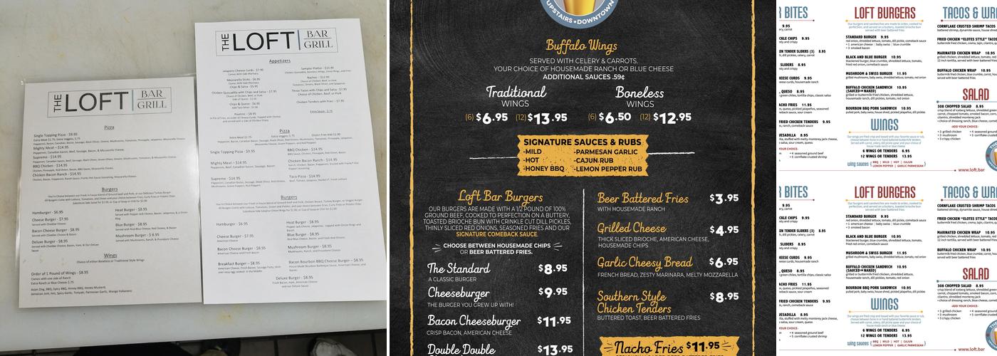 The Loft Menu