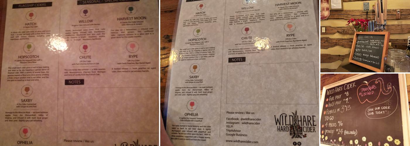 Wild Hare Cider Cabin Menu