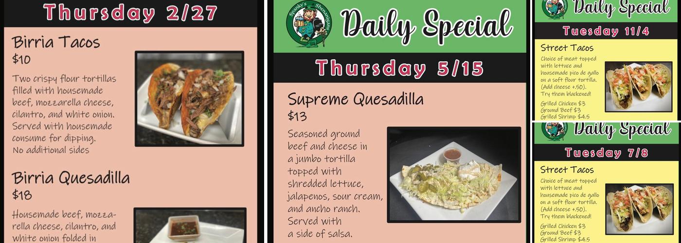 Spanky's Shenanigans Menu