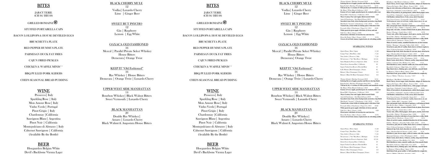 Parallel Wine & Whiskey Bar Menu