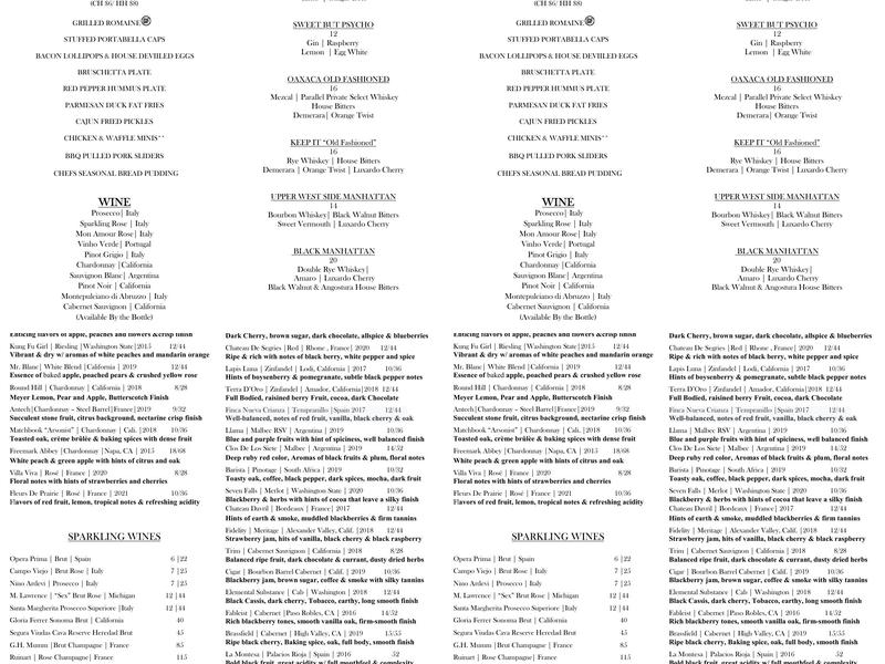 Parallel Wine & Whiskey Bar Menu