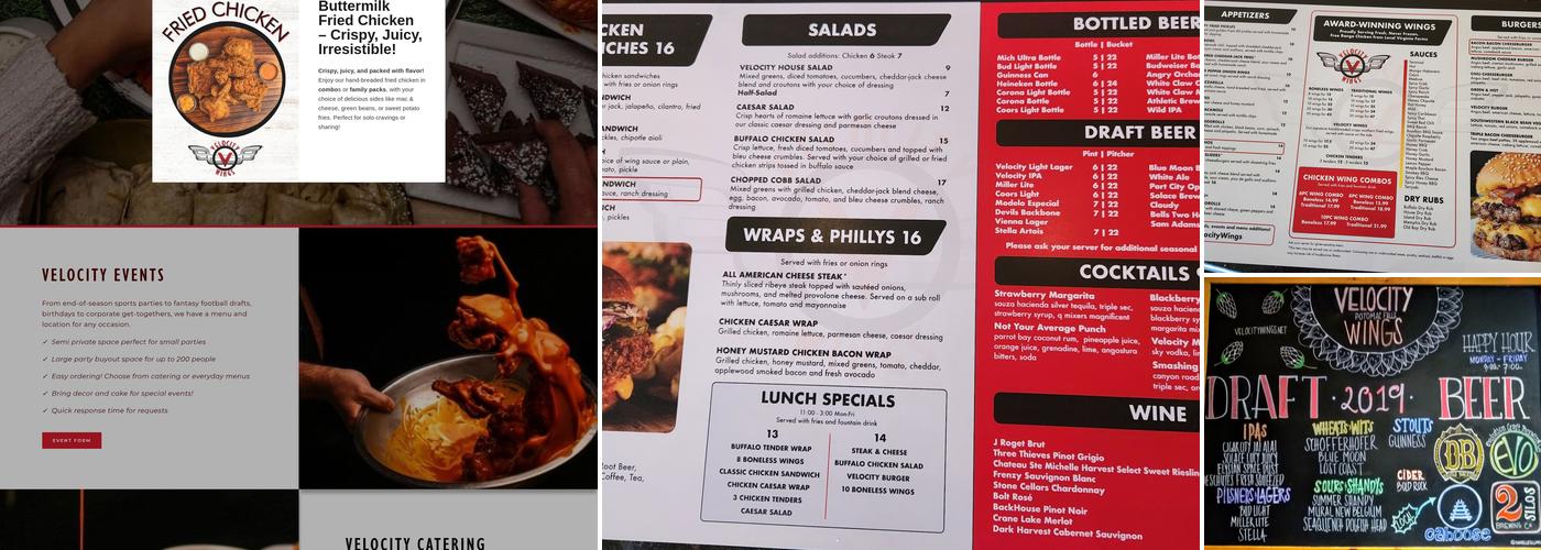 Velocity Wings - Potomac Falls Menu