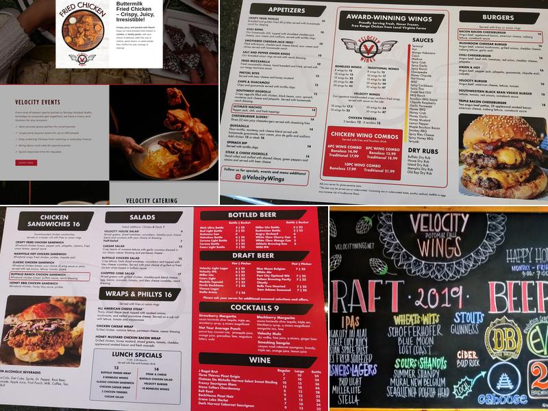 Velocity Wings - Potomac Falls Menu