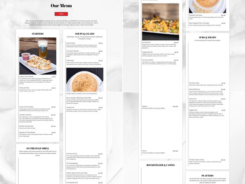 Seaside Raw Bar Menu