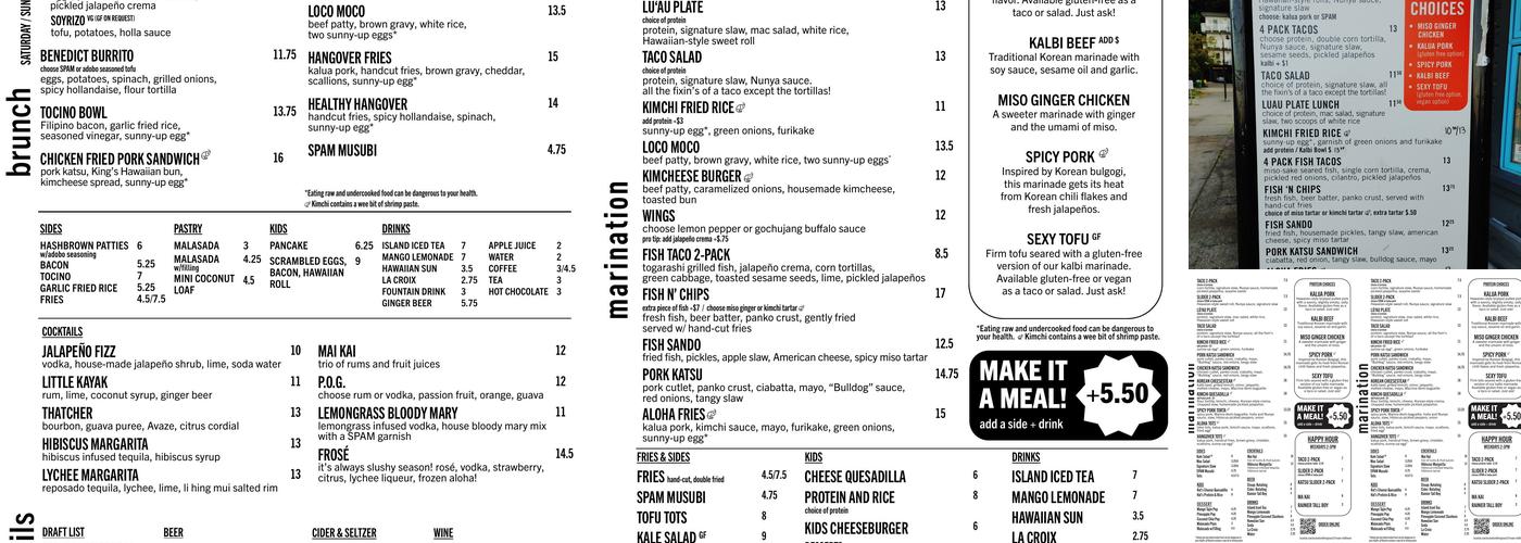 Marination Ma Kai Menu