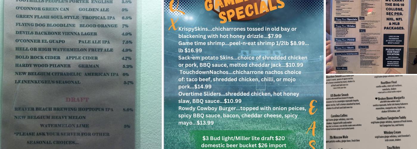 Scotty Quixx East Menu