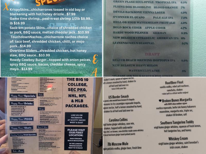 Scotty Quixx East Menu