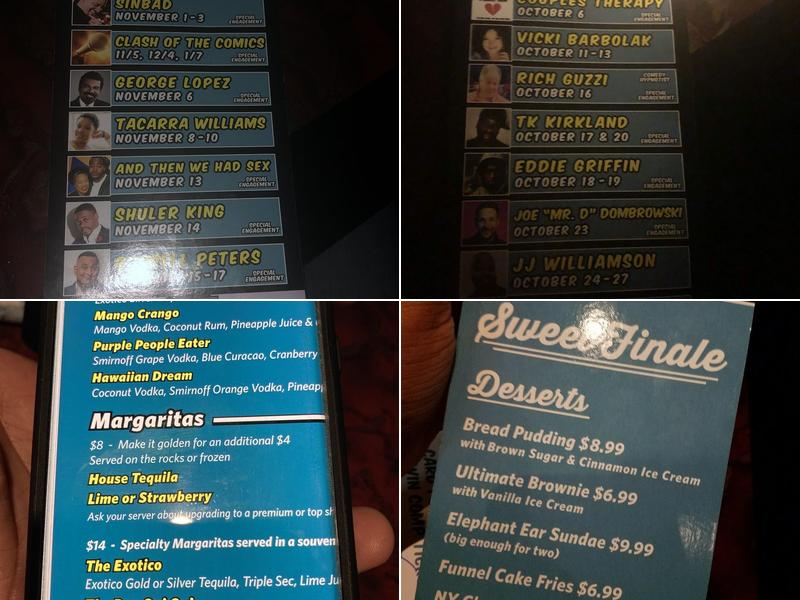 Funny Bone Comedy Club Menu