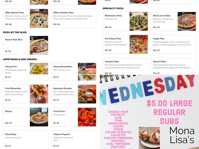 Mona Lisa's Restaurant & Bar Menu