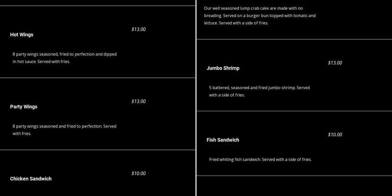 Upscale Restaurant and Lounge Menu