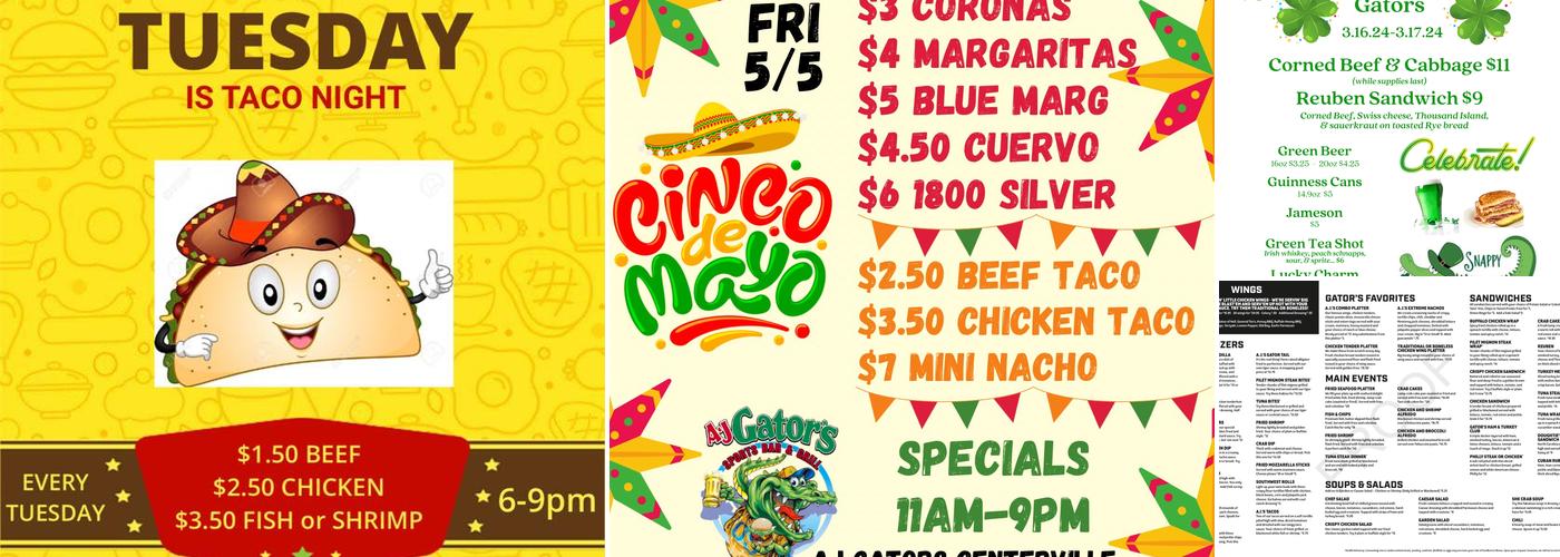 AJ Gator's Sports Bar & Grill Menu