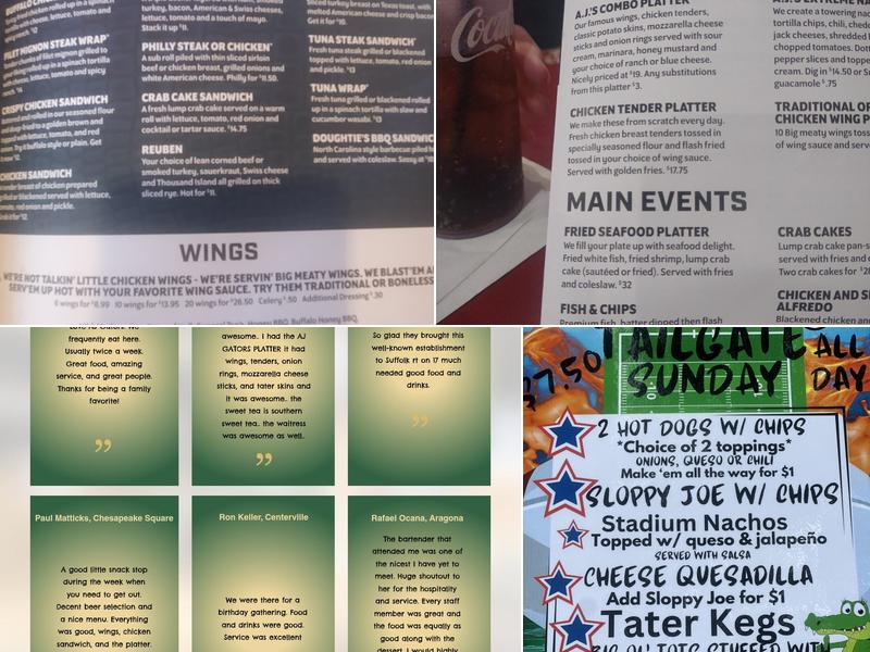 AJ Gators Sports Bar Menu