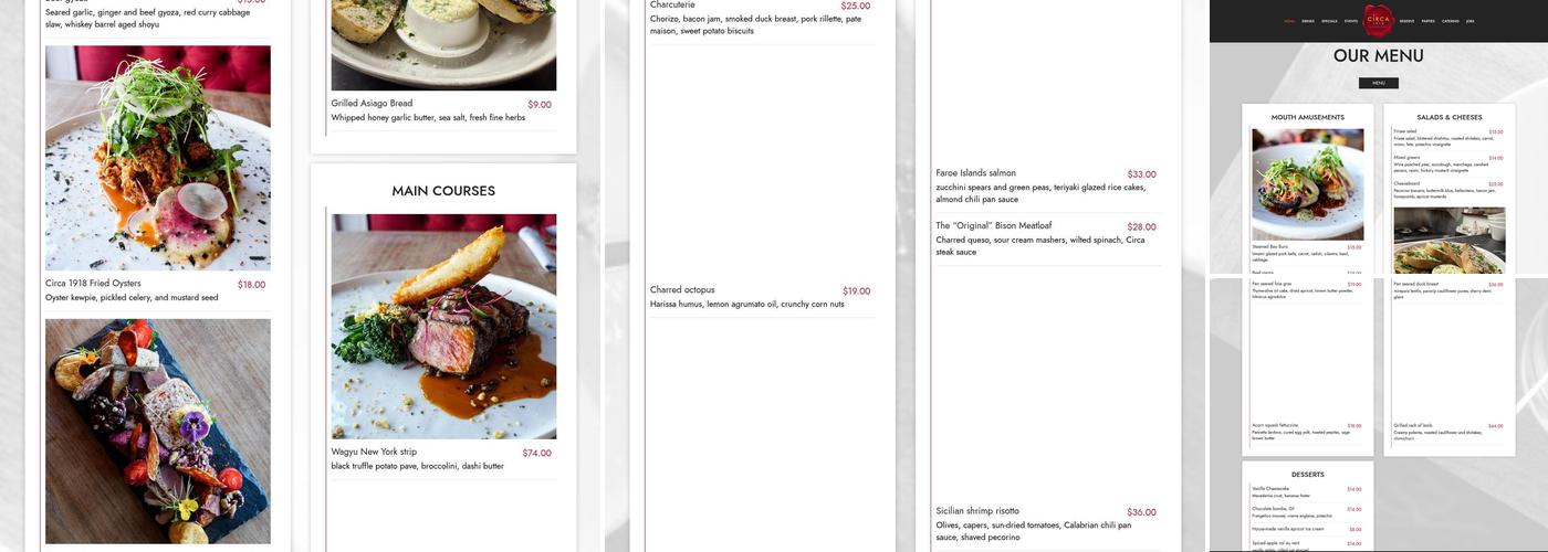 Circa 1918 Kitchen and bar Menu