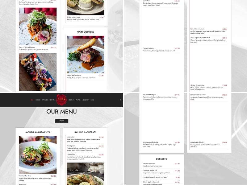 Circa 1918 Kitchen and bar Menu