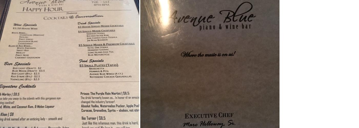 Avenue Blue Menu