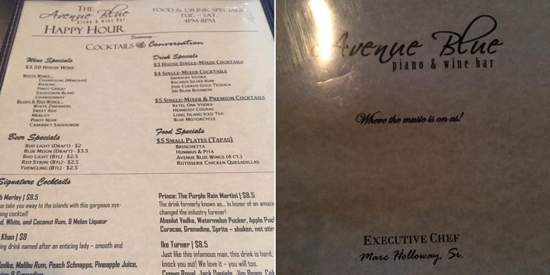Avenue Blue Menu