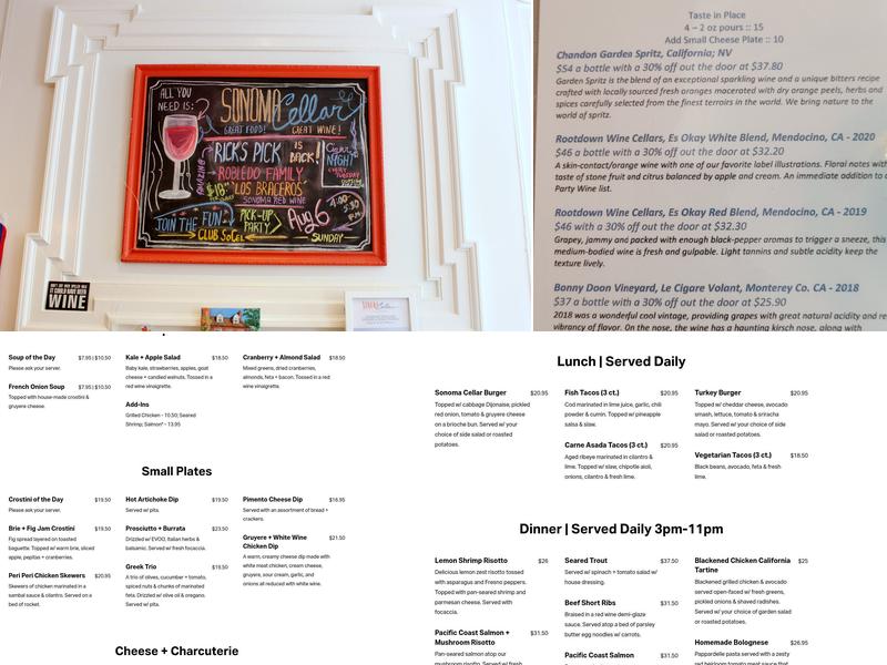 Sonoma Cellar Menu
