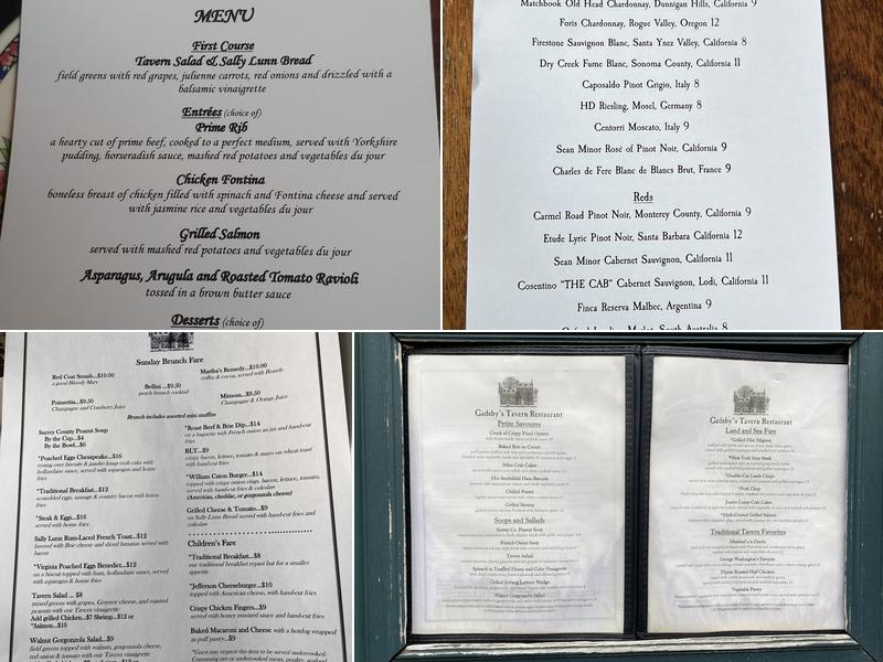 Gadsby's Tavern Menu