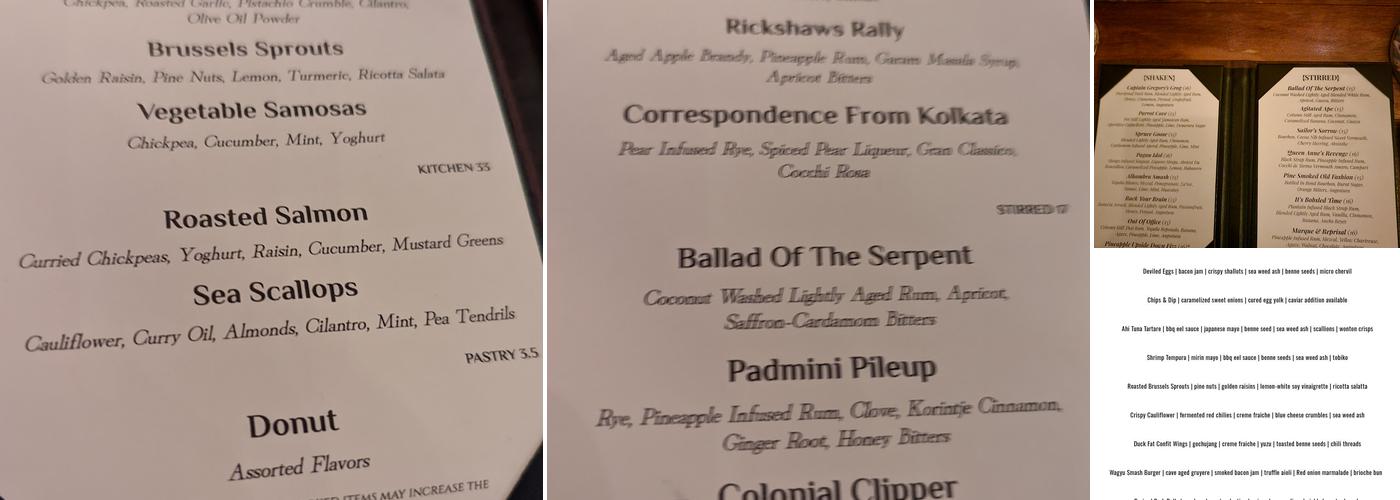 Captain Gregory's Menu