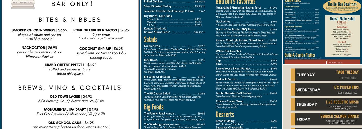 Pork Barrel BBQ Menu