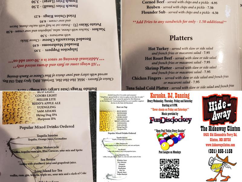 Hideaway Clinton Menu