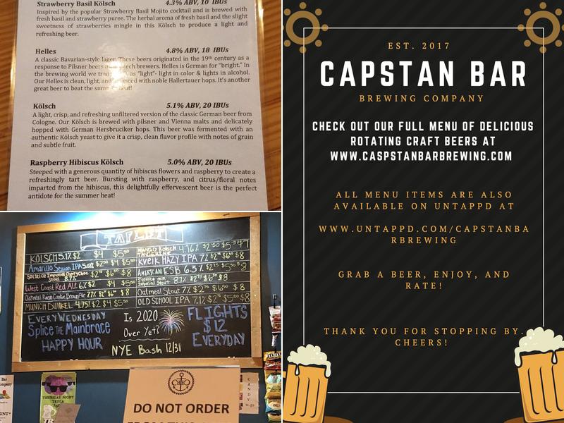 Capstan Bar Brewing Company Menu
