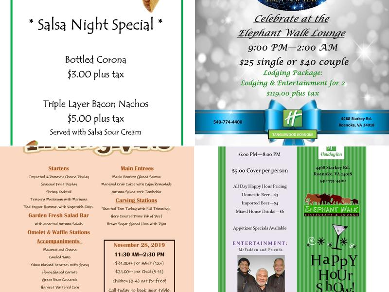 The elephant walk lounge Menu