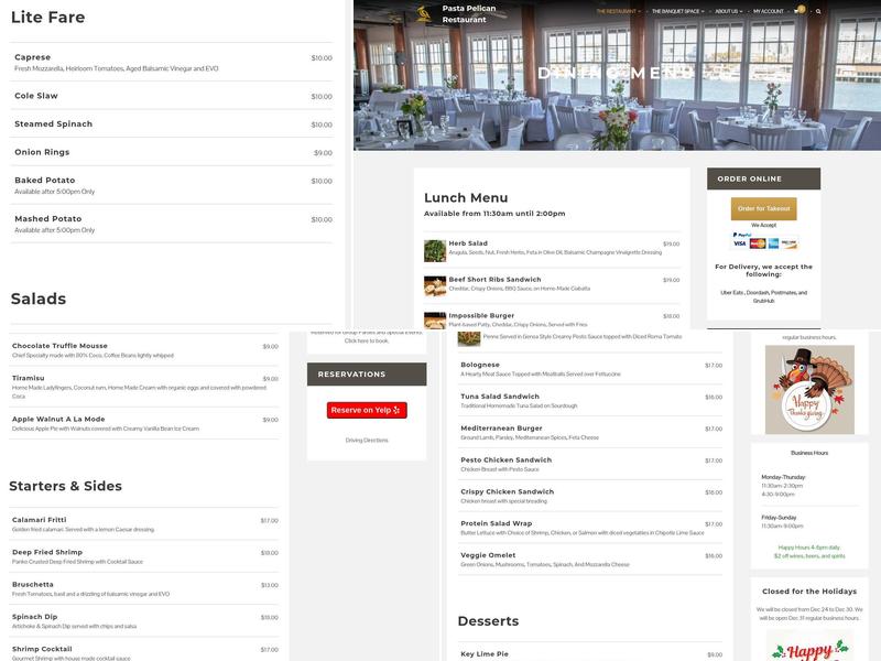 Pasta Pelican Restaurant Menu