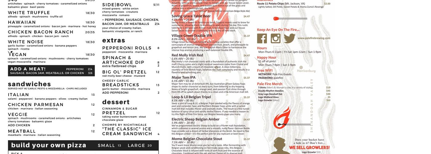 Pale Fire Brewing Co. Menu