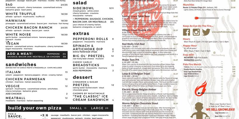 Pale Fire Brewing Co. Menu