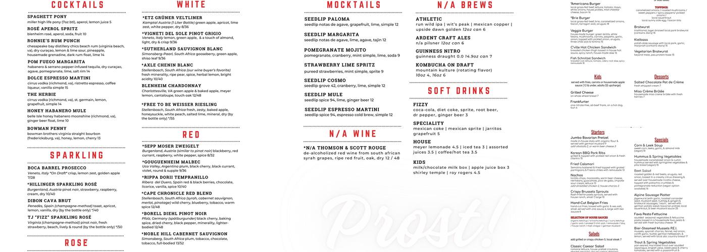 Kardinal Hall Menu