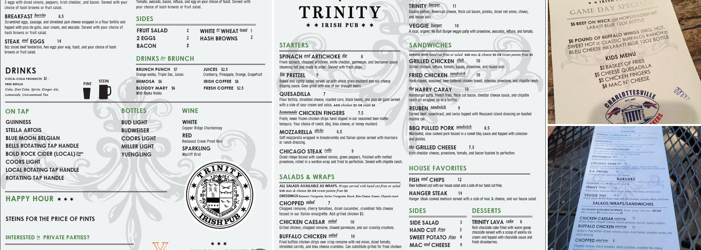 Trinity On The Corner Menu