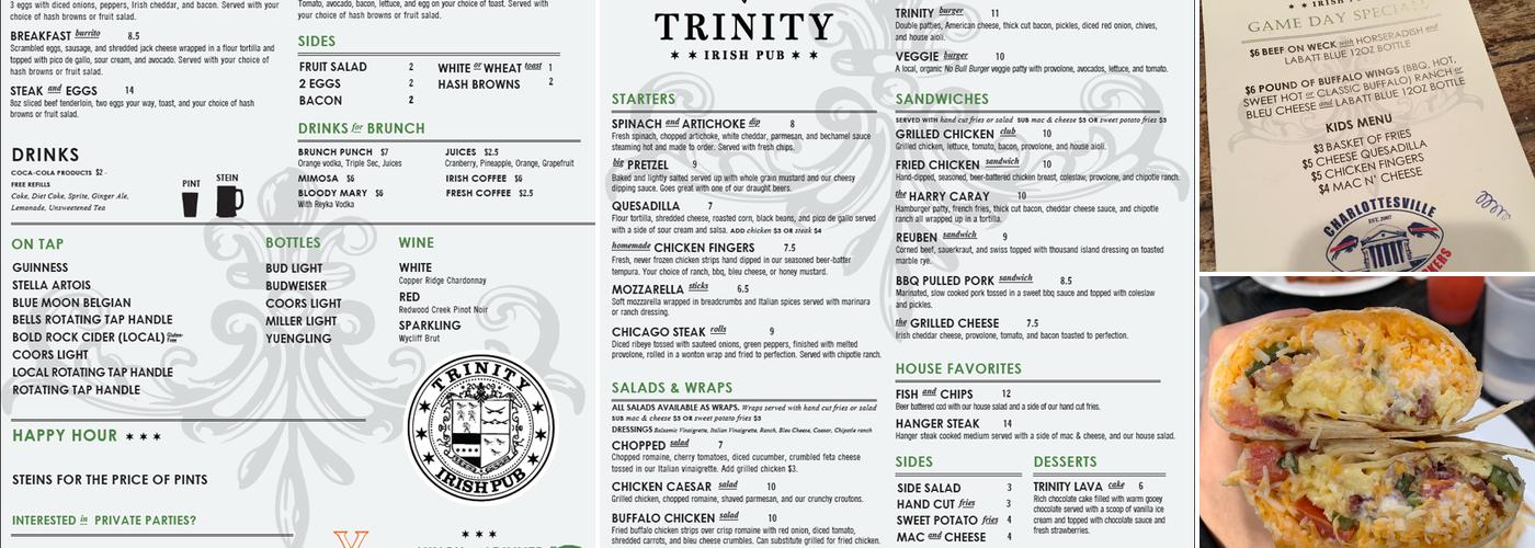Trinity On The Corner Menu