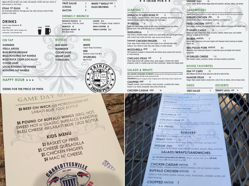 Trinity On The Corner Menu