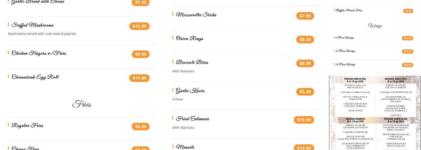 Giuseppe's Pizza Menu