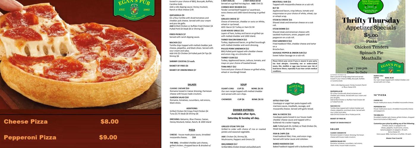 Egan's Pub Menu