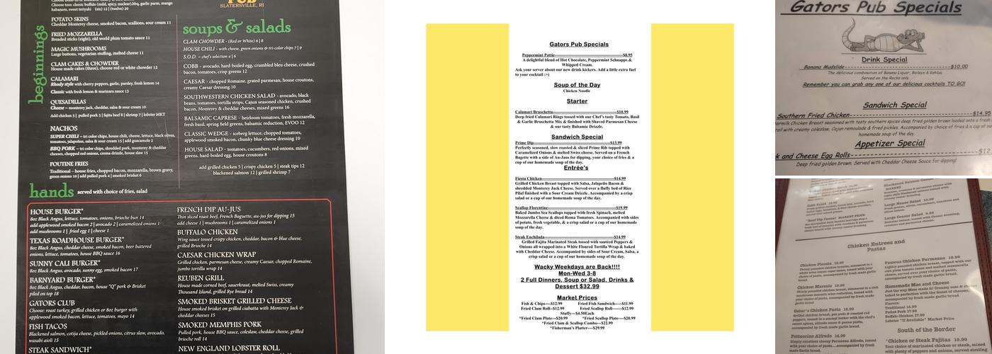 Gators Pub Menu