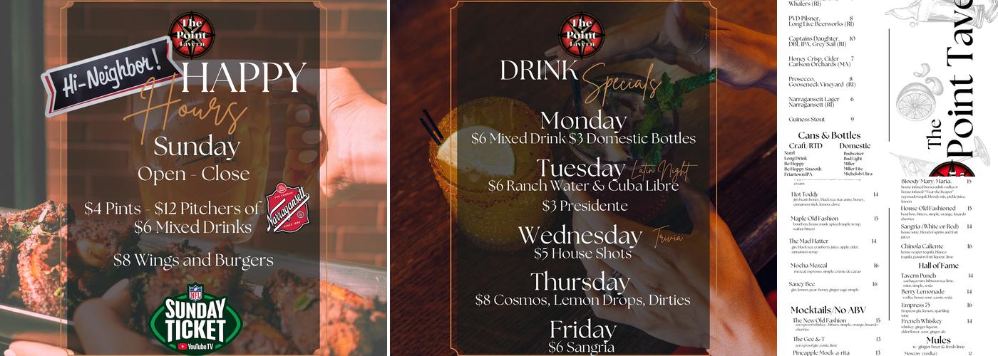 The Point Tavern Menu