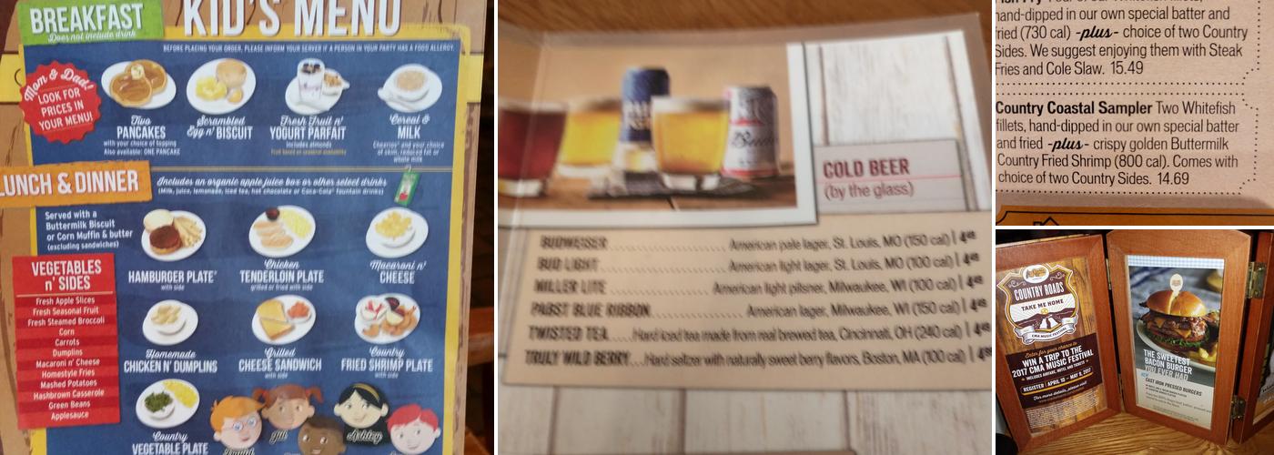 Cracker Barrel Old Country Store Menu