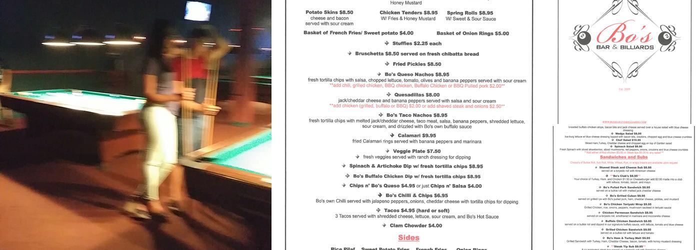 Bo's Bar and Billiards Menu