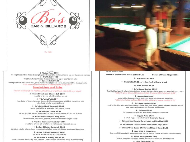 Bo's Bar and Billiards Menu