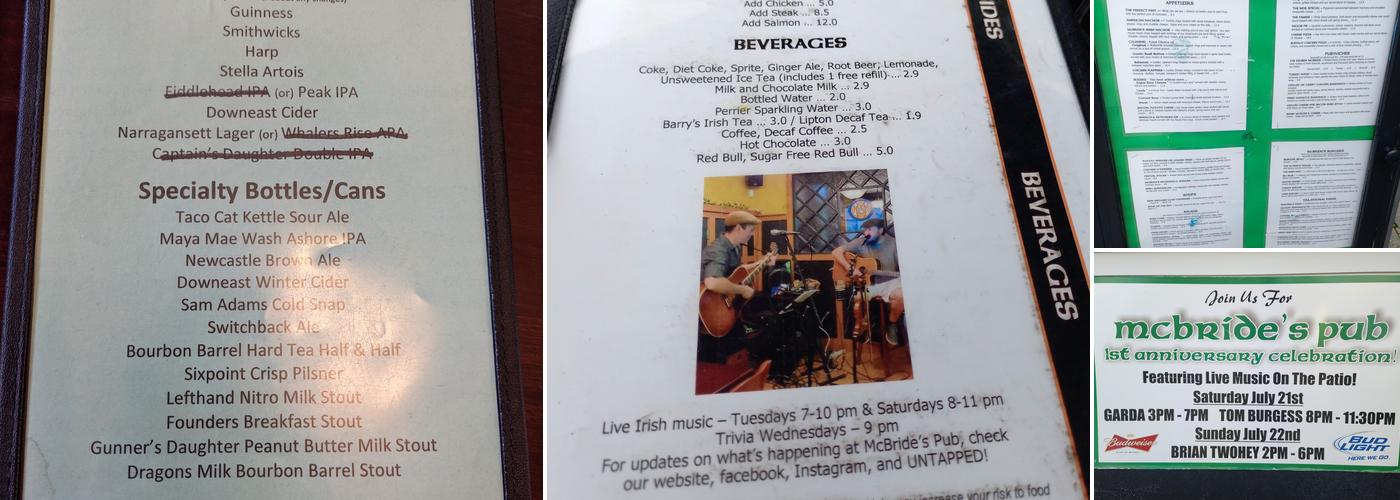Mcbride's Pub Menu