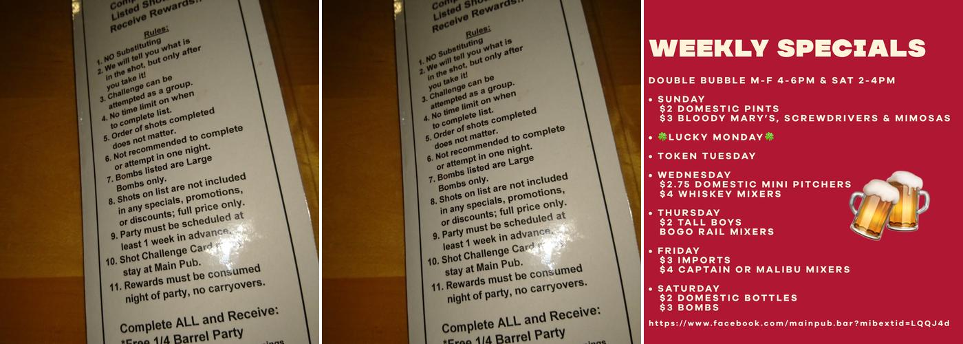 Main Pub Menu