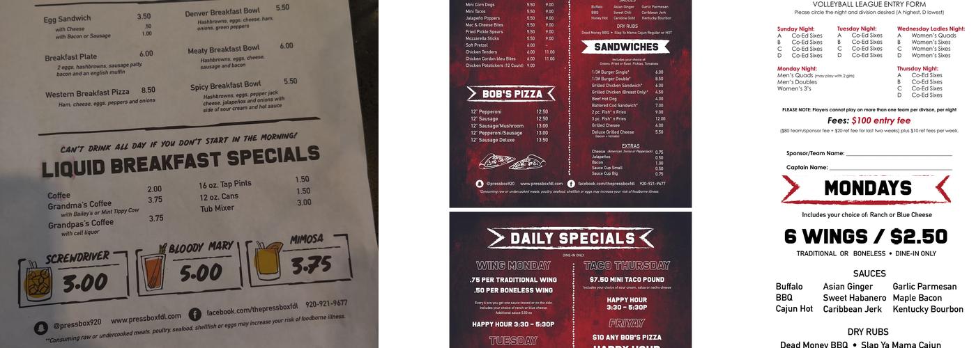 Press Box Menu