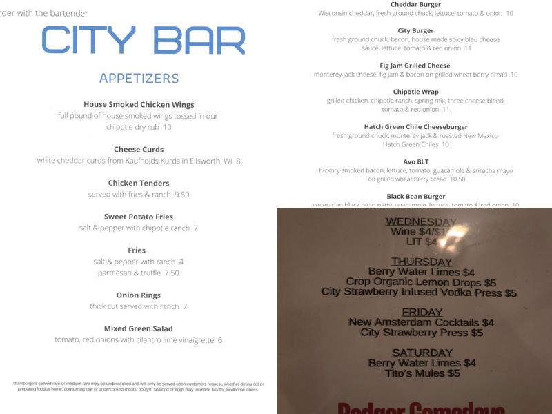 City Bar Menu